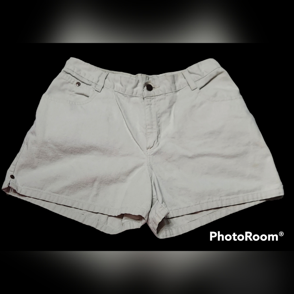 Vintage High Waisted Cream Zip Up Jean Shorts, sz 13/14
